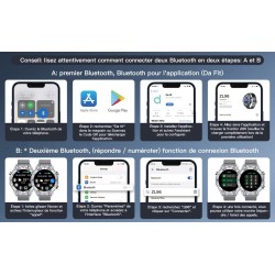 Smart Watch Montre Connectée Homme 1.42"- IOS et Android - Grise métal avec 2 Bracelets - NEUVE