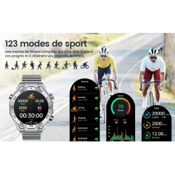 Smart Watch Montre Connectée Homme 1.42"- IOS et Android - Grise métal avec 2 Bracelets - NEUVE