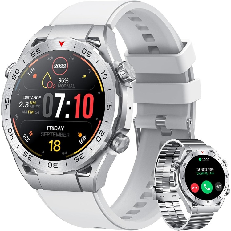Smart Watch Montre Connectée Homme 1.42"- IOS et Android - Grise métal avec 2 Bracelets - NEUVE