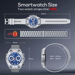 Smart Watch Montre Connectée Homme 1.42"- IOS et Android - Grise métal avec 2 Bracelets - NEUVE
