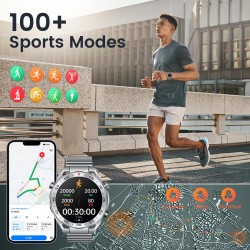 Smart Watch Montre Connectée Homme 1.42"- IOS et Android - Grise métal avec 2 Bracelets - NEUVE